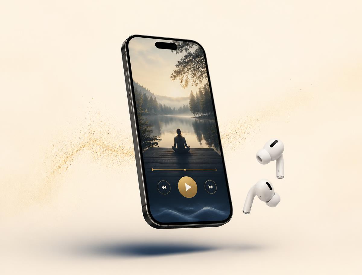 Trinity 5-minute relationship healing meditation audio playing on a phone